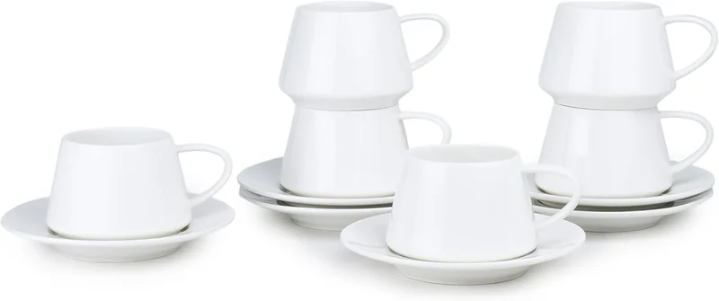 شالو طقم أكواب وصحون بورسلين أنيق 6 قطع، 180 مل